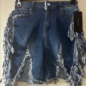 Brand New Frayed Blue Denim Shorts